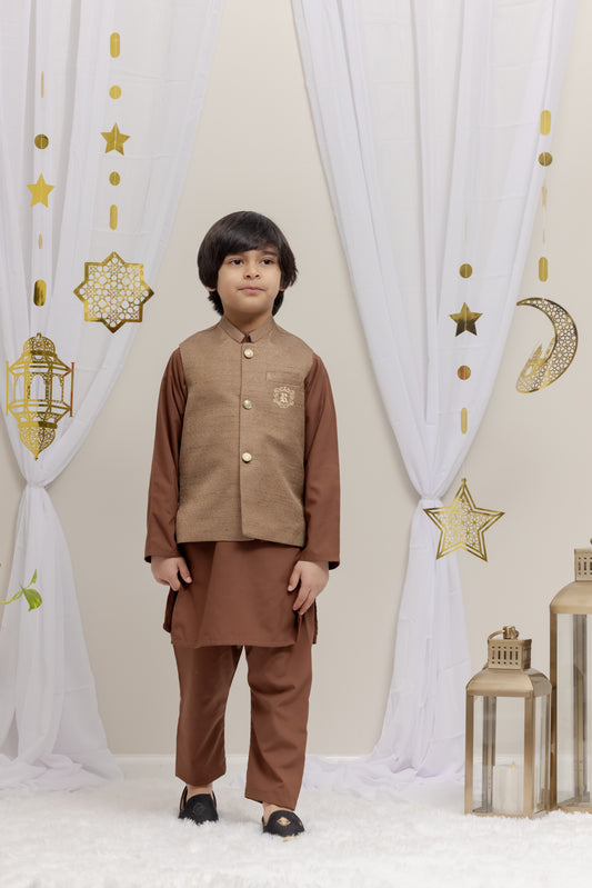 Brown Suit with Raw Silk Vest