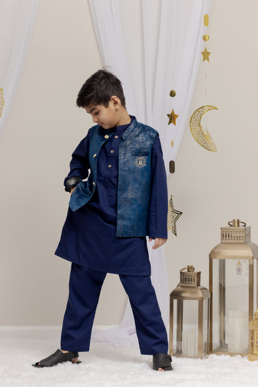 Royal Blue Suit with Velvet Vest