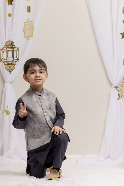 Grey Suit with Velvet Vest